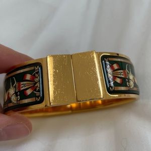 Hermes Enamel Hinged Bangle - Gold forest horse design - Sz 8” diameter